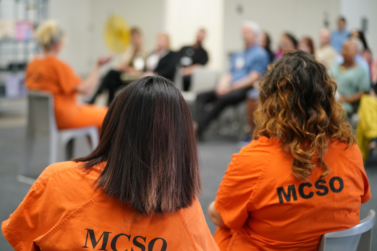Incarcerated women sit in front of the audience and share their personal experiences. None of them share what landed them behind bars, only what they’re looking forward to in the future.