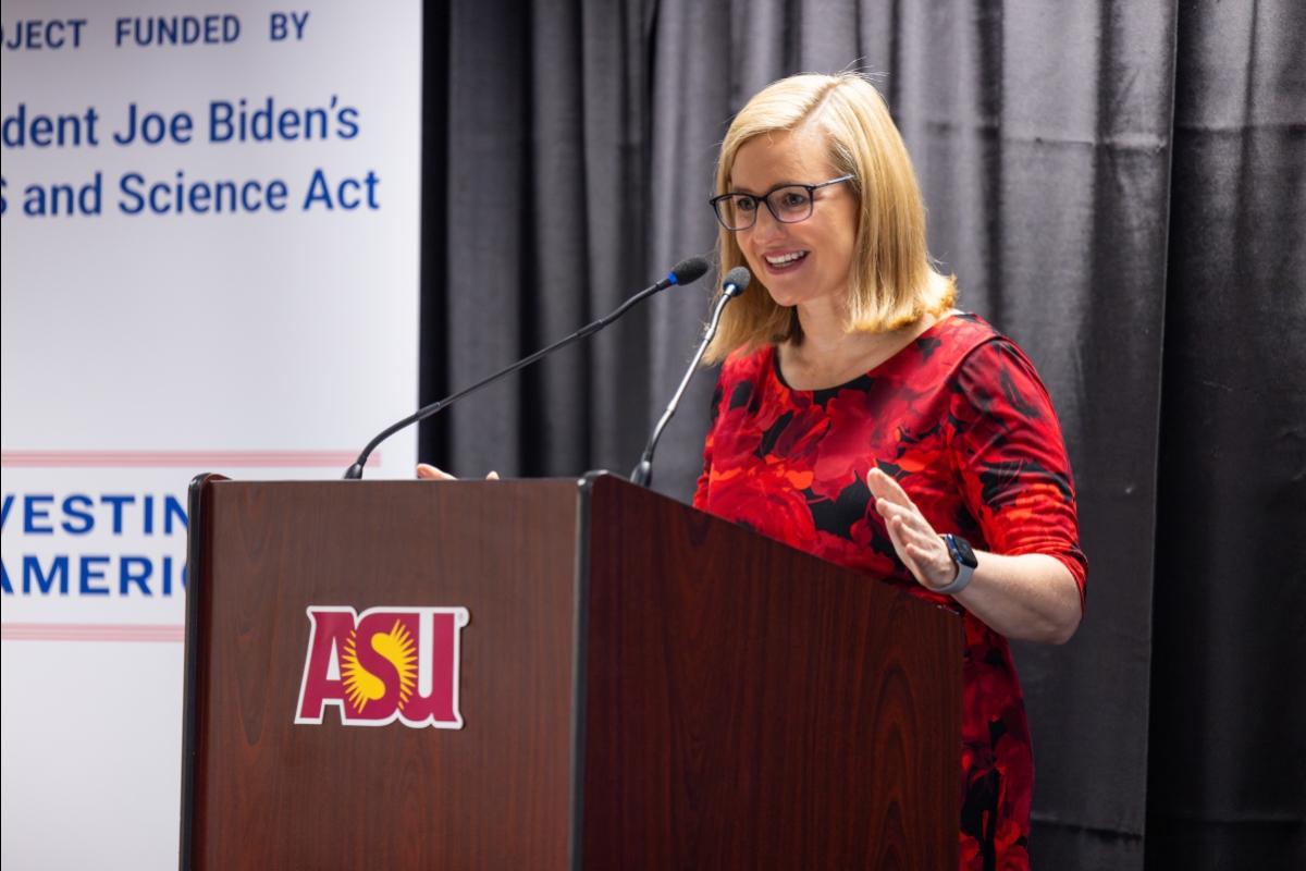 Woman at podium