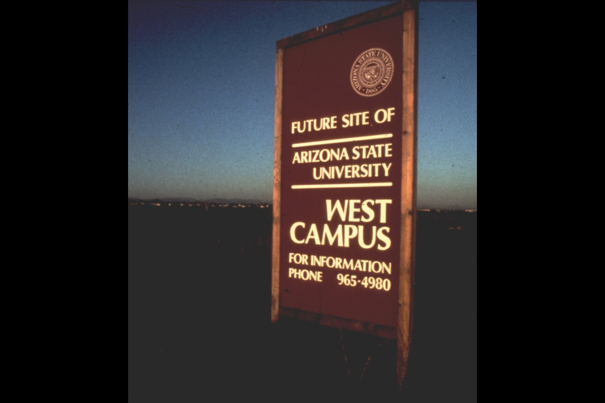 Construction sign that says Future site of Arizona State University West campus