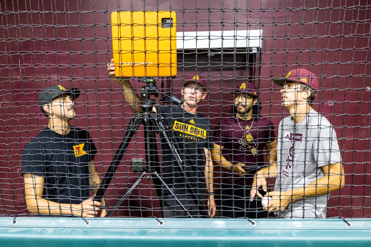 ASU Baseball players look at pitching lab data