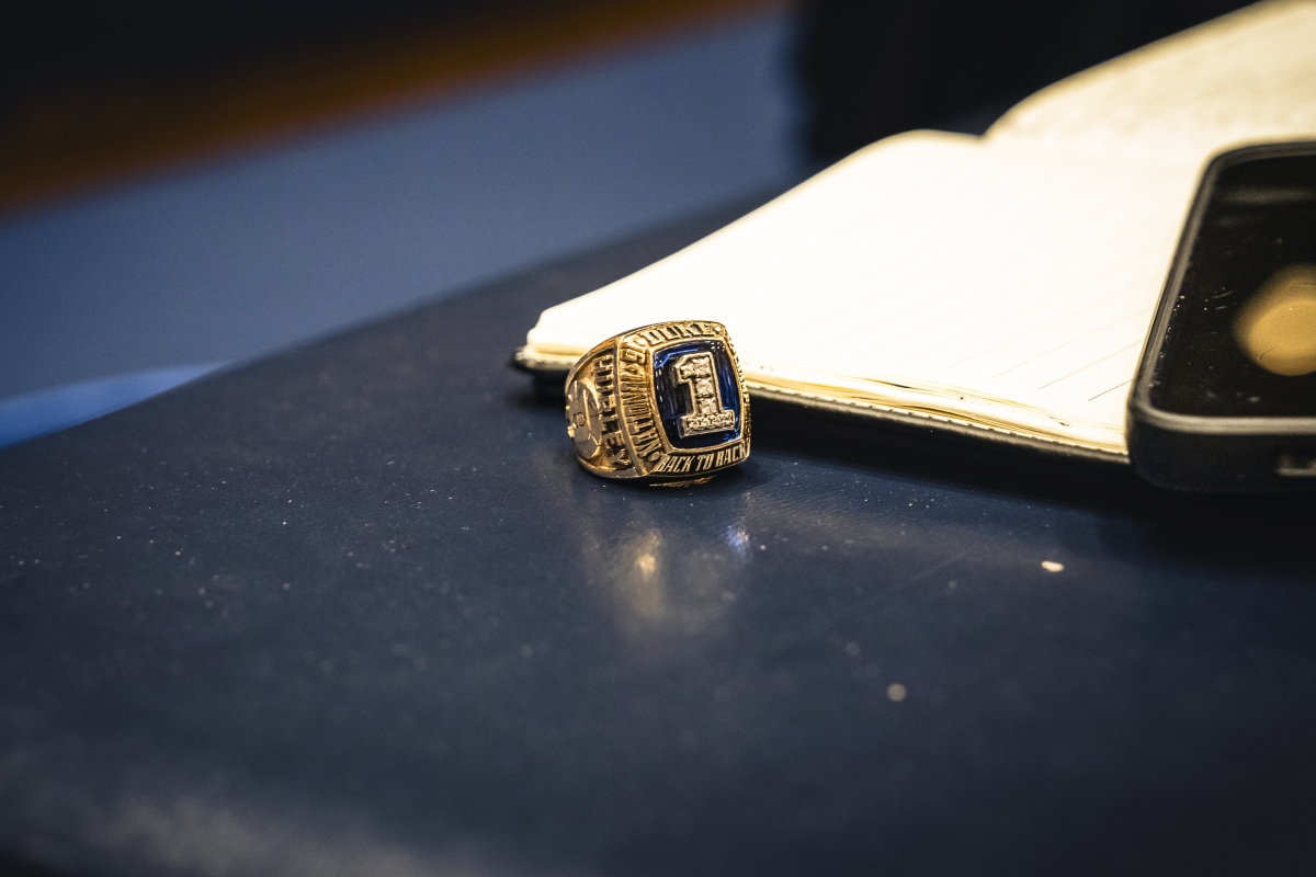 Closeup of Duke University championship ring