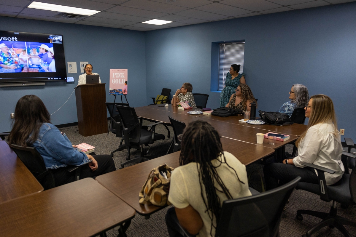 The Pink Gold book launch was co-sponsored by the School of Transborder Studies and the Faculty Women of Color Caucus