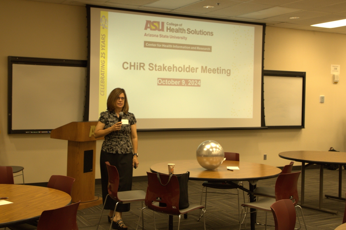 CHiR Director Marisa Domino speaking at the 25th Annual CHiR Stakeholder Meeting. Photo Courtesy of the College of Health Solutions.