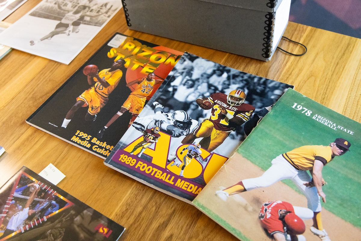 Sports magazines on a table.