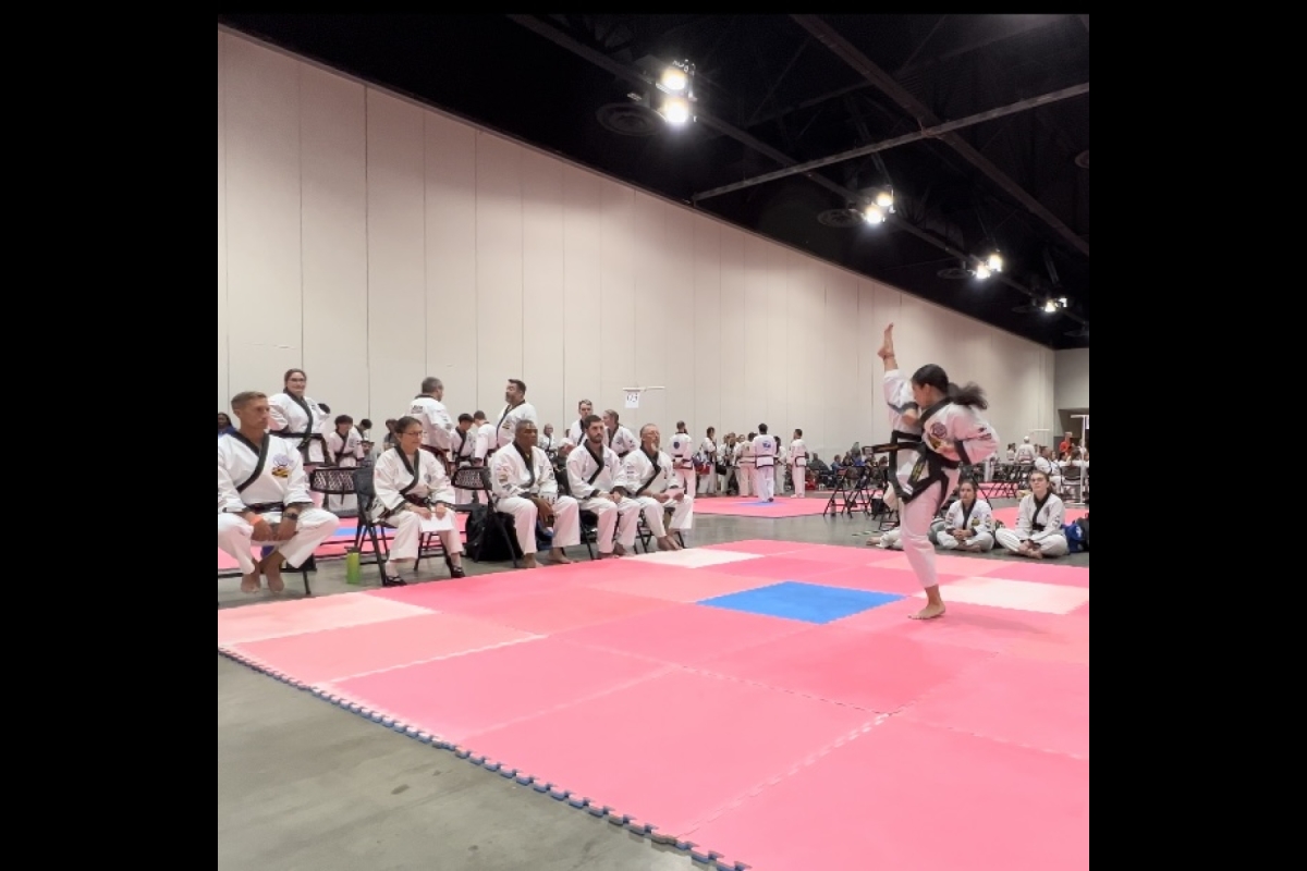 Woman performing martial arts.