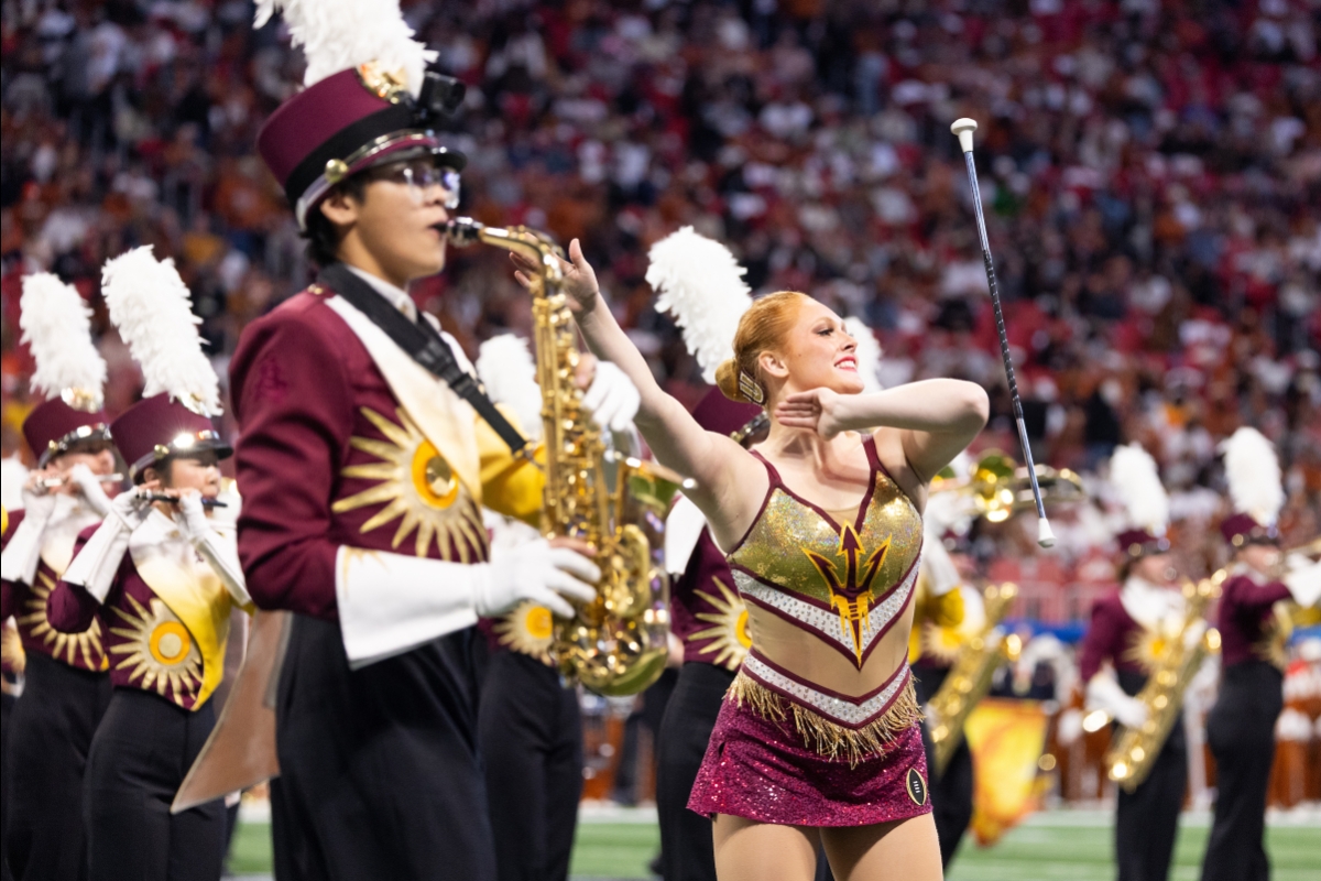 The ASU marching band performs