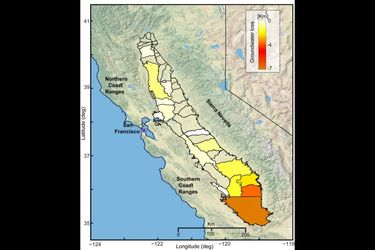 Cumulative groundwater loss over three years across the California’s Central Valley