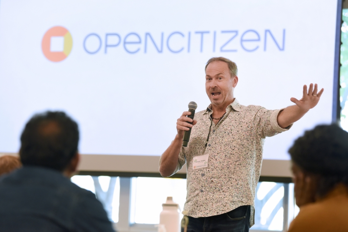 James Tanton presents at the OpenCitizen Gathering.