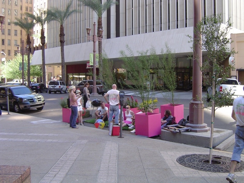 Photo of parklet created by ASU ASLA students for Park(ing) Day