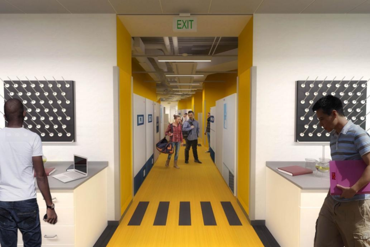 Rendering of a completed Biodesign C central corridor