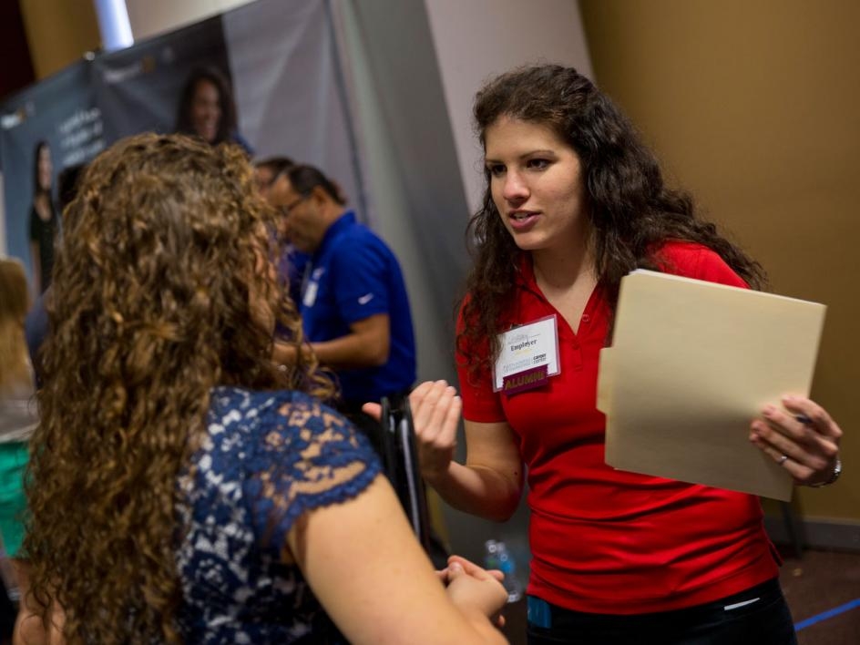 Lindsay Fleming, a Fulton Schools chemical engineering alumni and application development engineer with PolyOne Corporation, got her job from a Fulton Schools Career Fair.