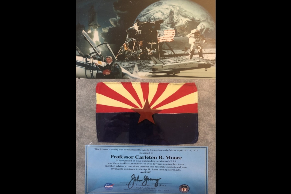 Flag of the State of Arizona that went to the moon and back on Apollo 16, presented to Carleton Moore
