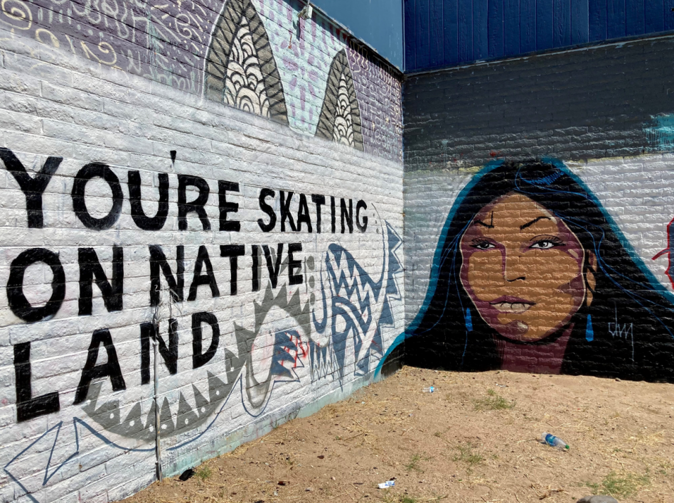 Douglas Miles' mural of an Apache woman with the words 
