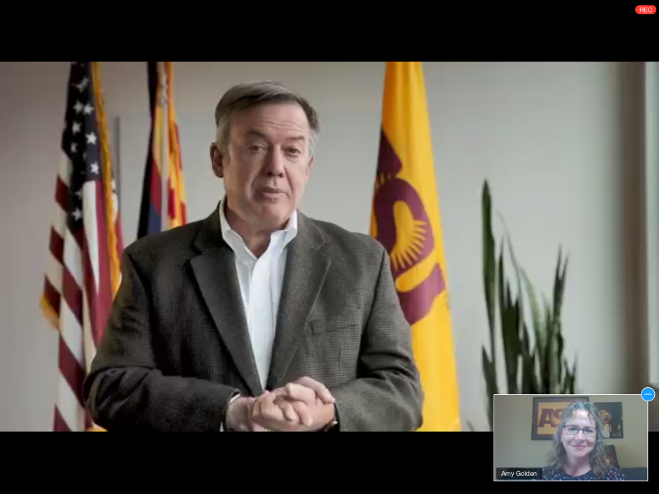 Screenshot of a video welcome by ASU President Crow