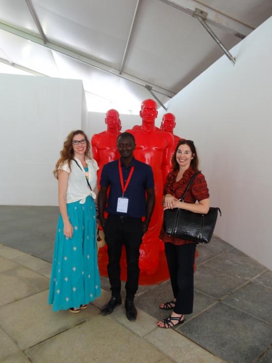 Joanna Grabski and Forrest Solis with sculptor Diadji Diop