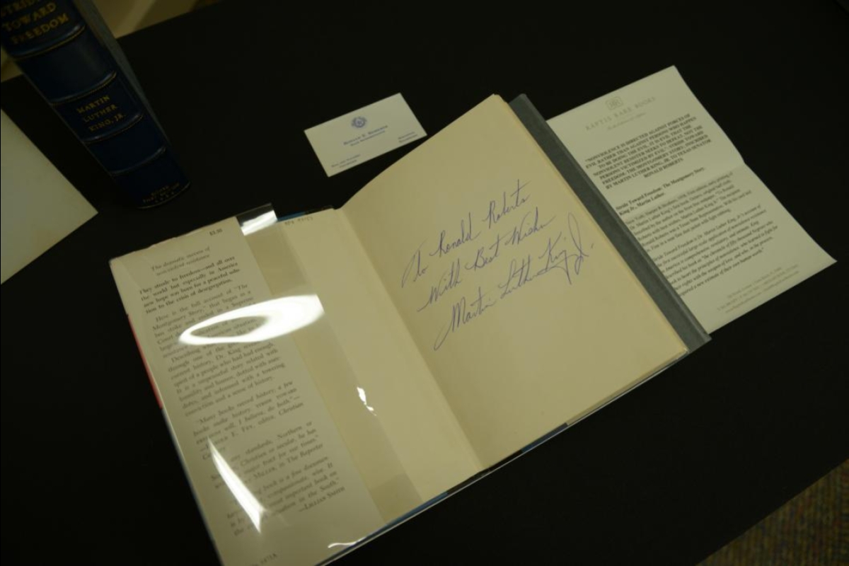 Martin Luther King Inscription to a Texas legislator Ronald Roberts inside Stride Toward Freedom