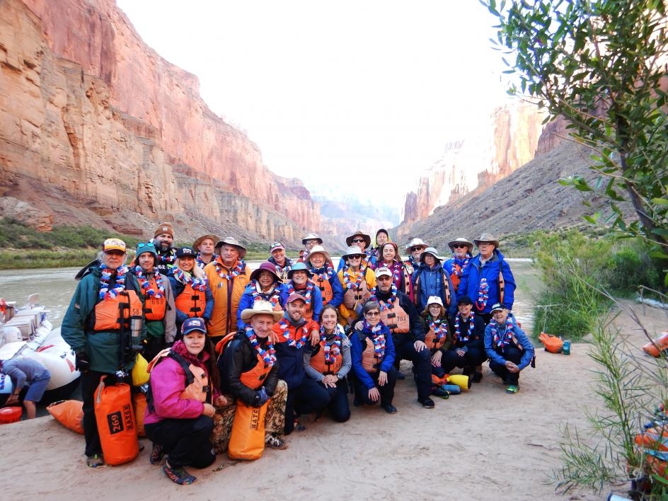 A group shot of the passengers, professors and facilitators of the Institute of Human Origins' Colorado River trip last May. 