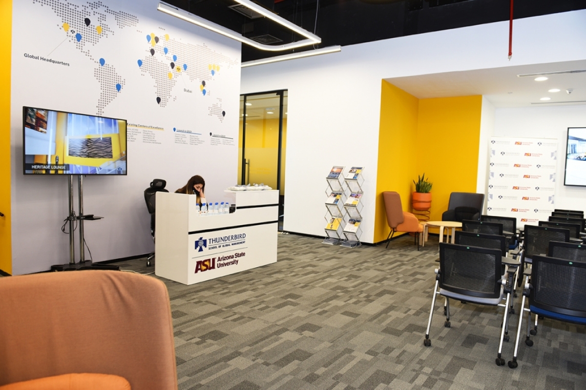 interior of an office in the Thunderbird Innovation Center in Dubai