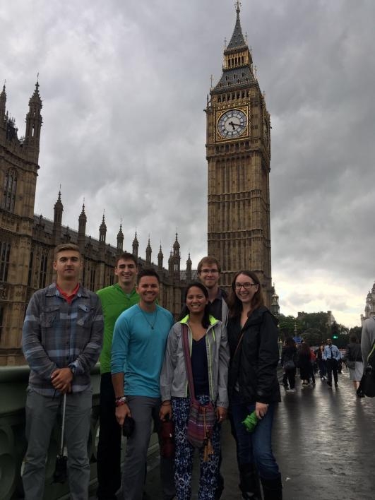 Nicole Gonzales, far right, pose for a photo in front of Elizabeth Tower, located at the Palace of Westminster in London. Photo courtesy of Nicole Gonzales