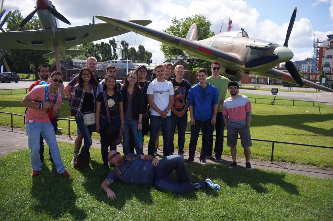 Nicole Gonzales with her fellow engineering students at the famed Duxford Imperial War Museum. Photo courtesy of Nicole Gonzales