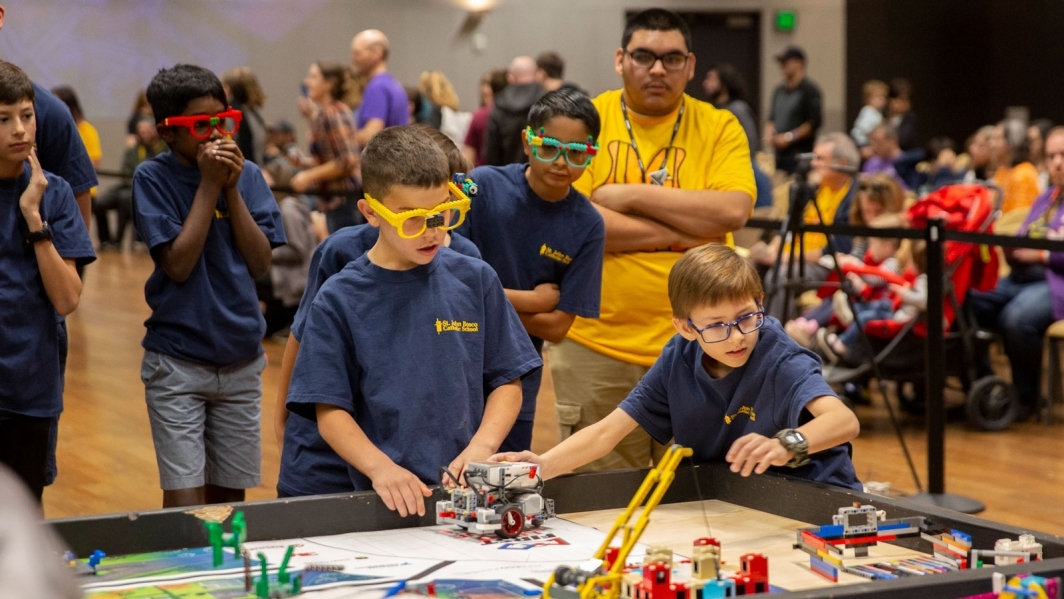 Students participate in the FIRST LEGO League state championship tournament.
