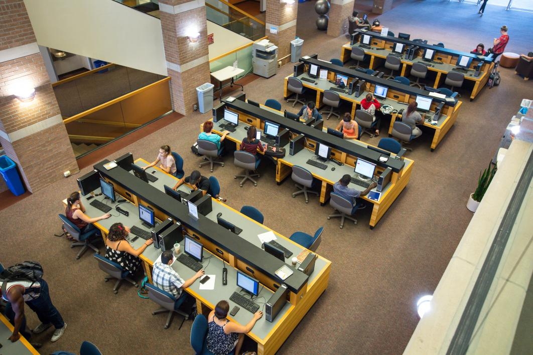 view of students using computers in computer lab