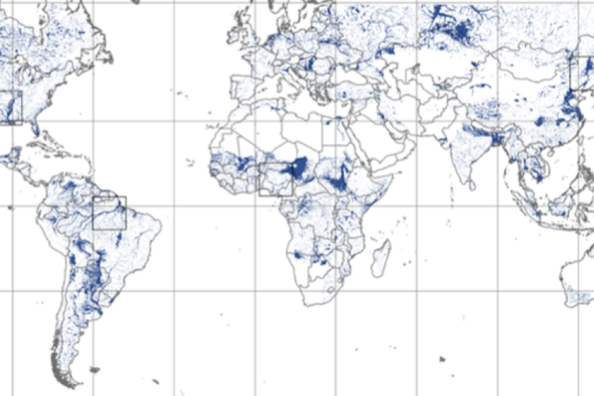 World map depicting floodplain boundaries