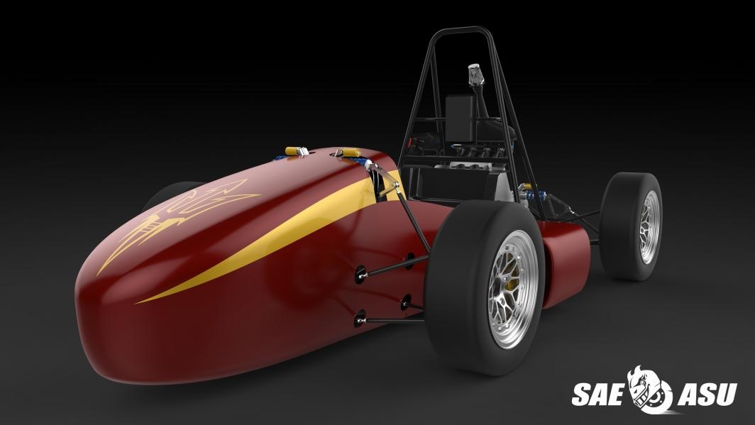 A computer rendering of the Formula SAE race car.