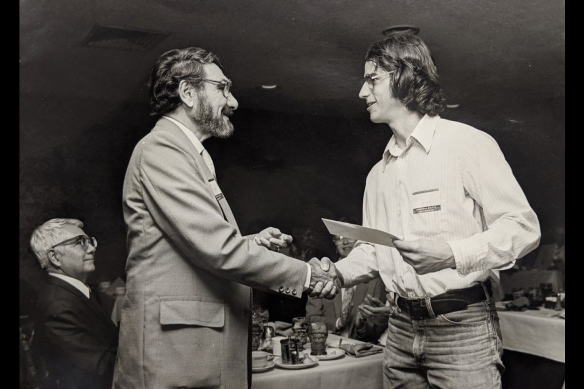 Gary Cabirac receiving ASU Chemistry award in 1980