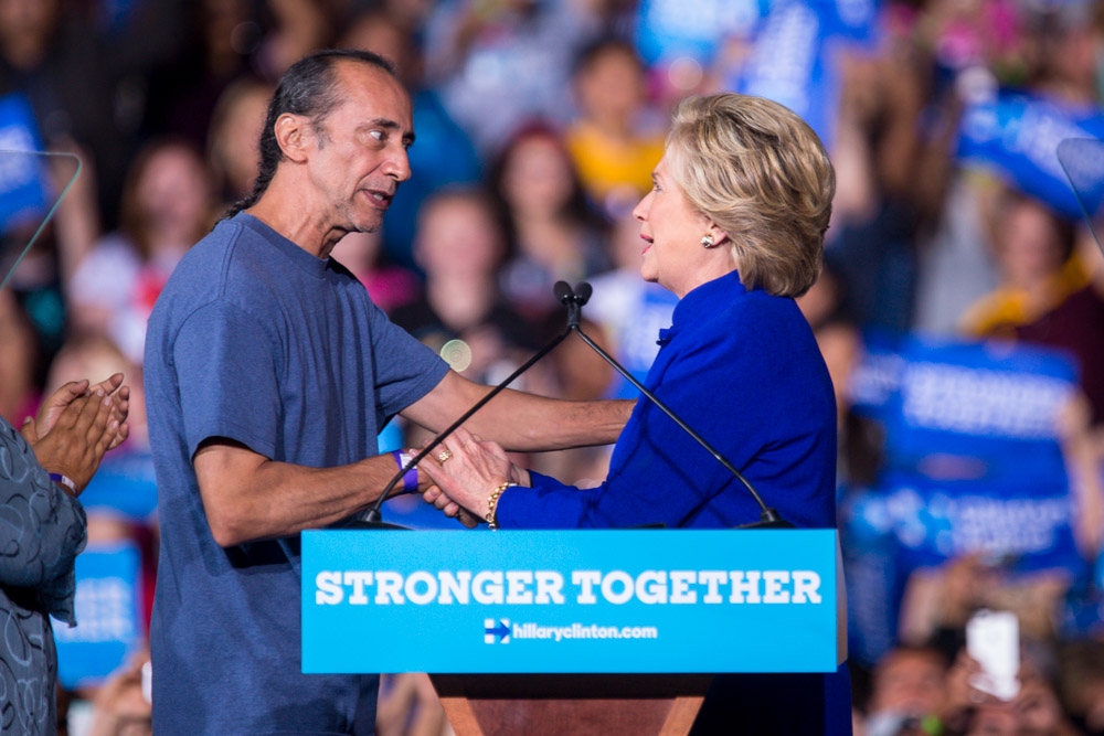 Rafael Lopez greets Hillary Clinton
