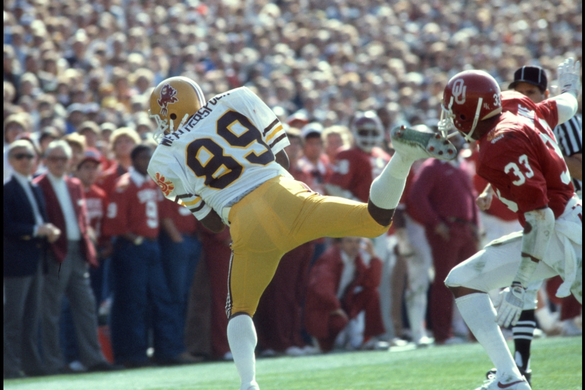Wide receiver Jerome Witherspoon making a catch during the 1983 Fiesta Bowl.