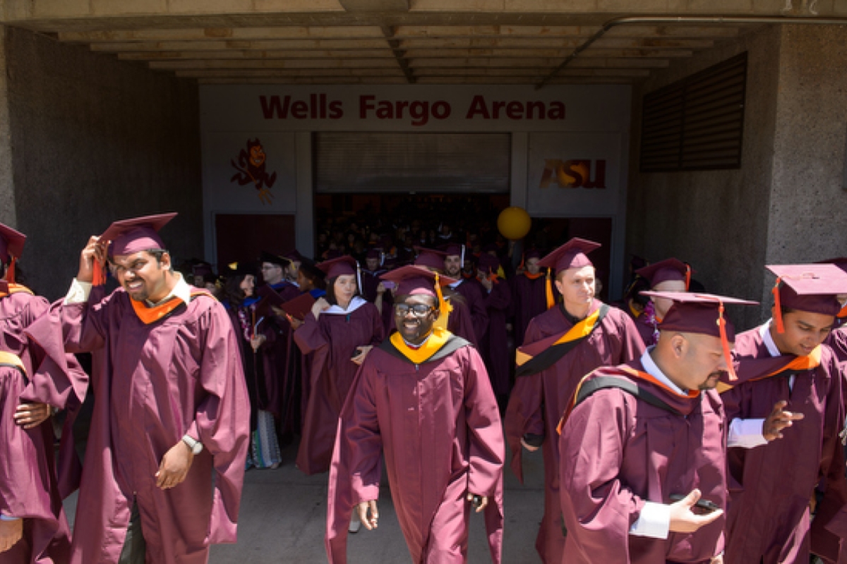 ASU graduates leaving Wells Fargo Arena