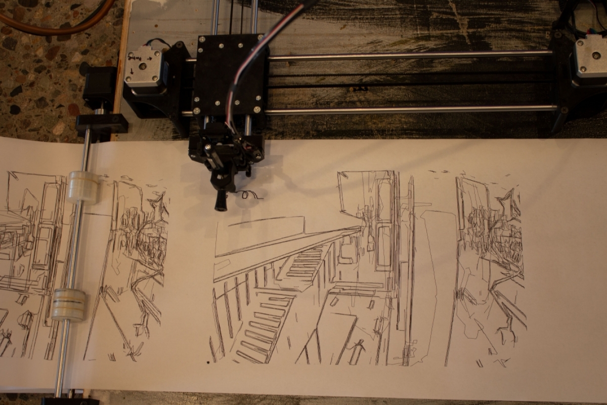 A printer making a sketch drawing