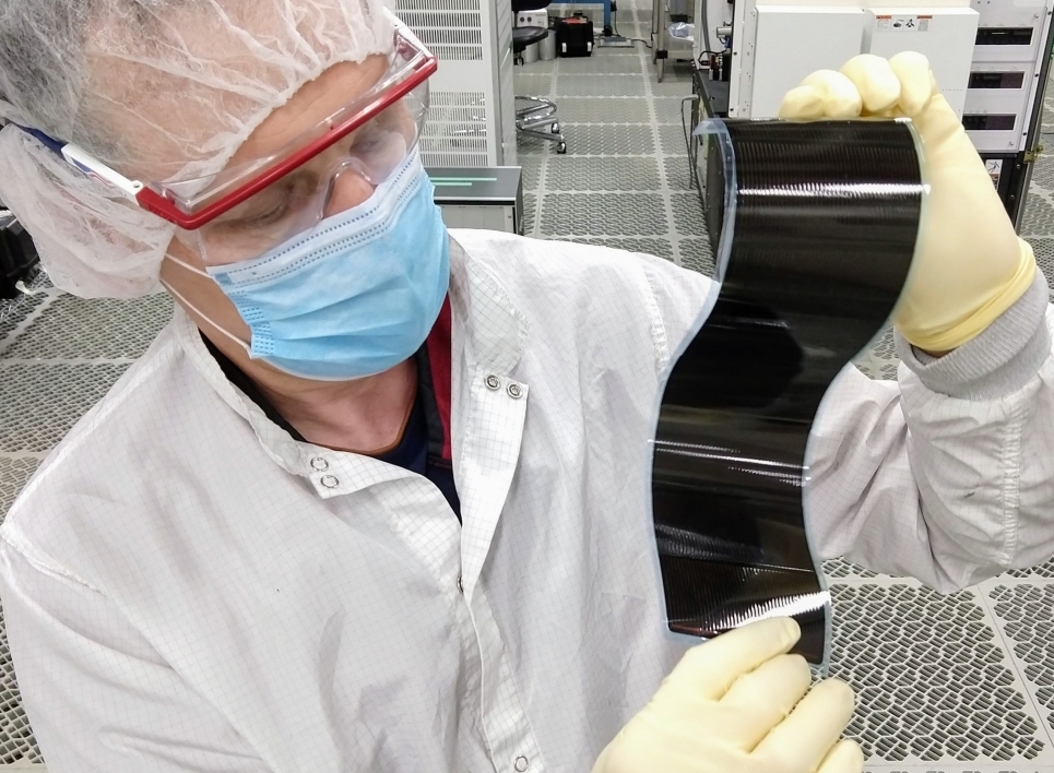 A prototype ultra-thin silicon solar panel developed by Regher Solar.