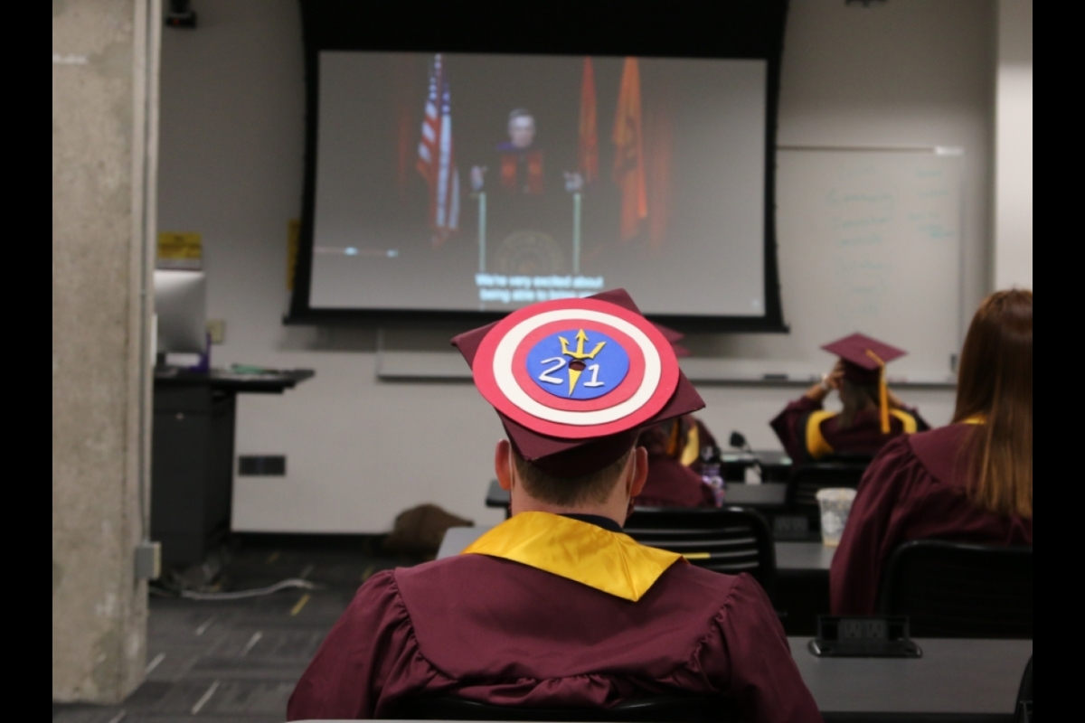 Students, President, Michael Crow, Arizona State University, Watts College of Public Service and Community Solutions, convocation, spring 2021