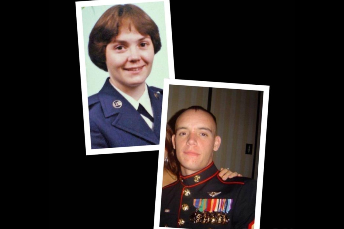 Mother and son veterans in their military photos