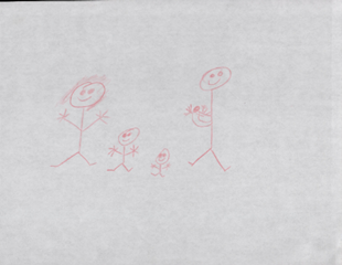 sketch of four stick figures, two big and two small