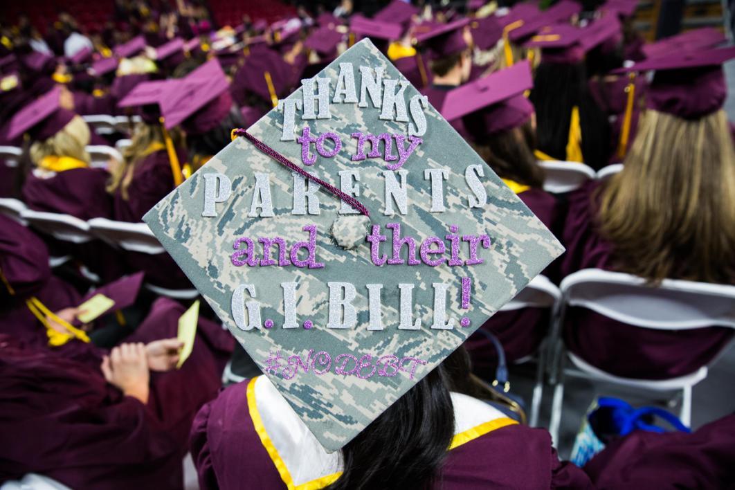 A graduation cap reads a modified Jay-Z lyric: 