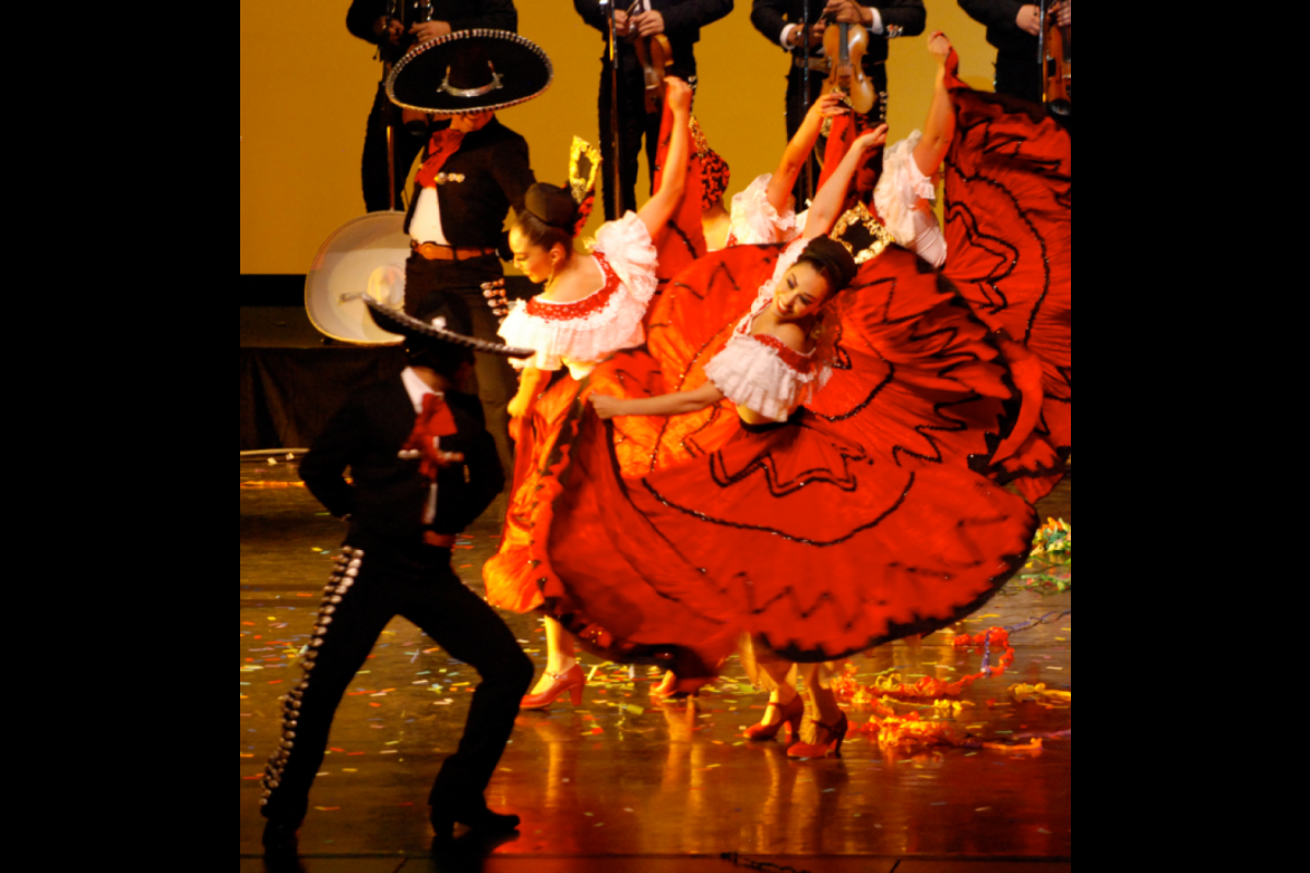 Mexican folklorico dancers on a stage