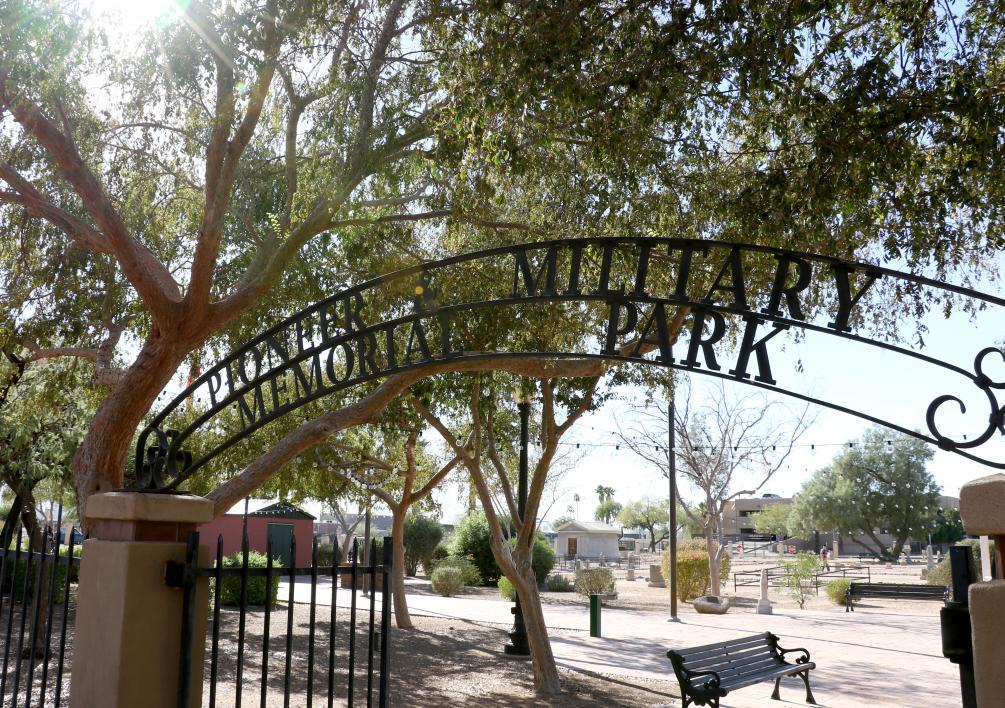 Gate at the entrance to Phoenix's Pioneer and Military Memorial Park