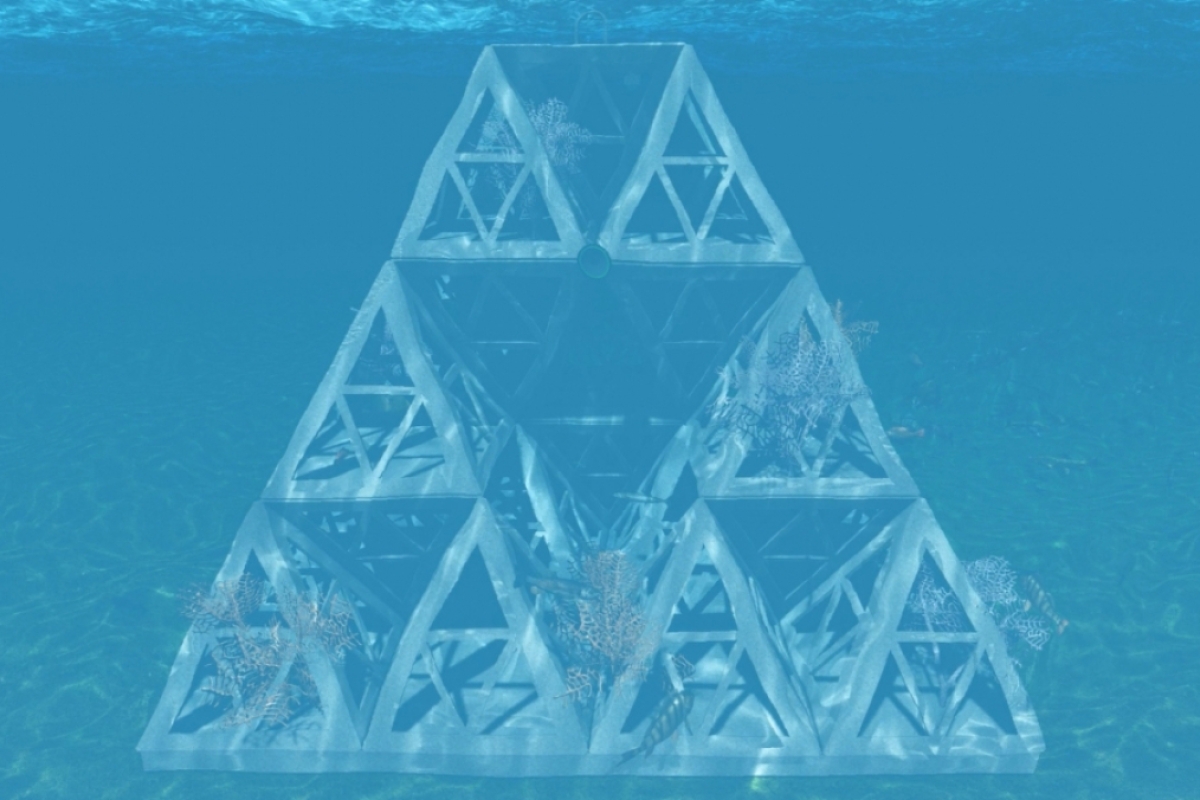 Rendering of triangle-shaped structure in the ocean
