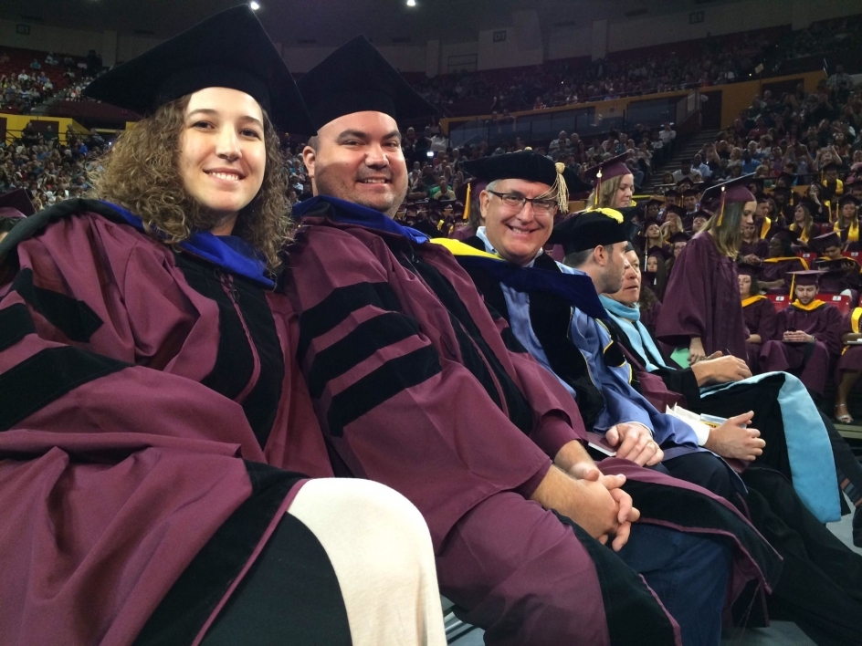 Richard Knopf joins doctoral students at fall 2022 Watts College convocation.