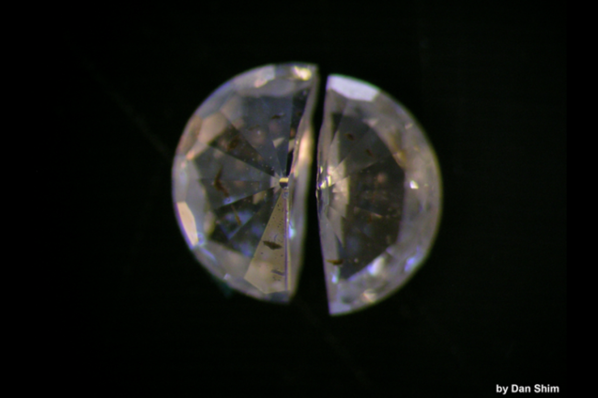 A diamond crystal shattered during high pressure laser heating.