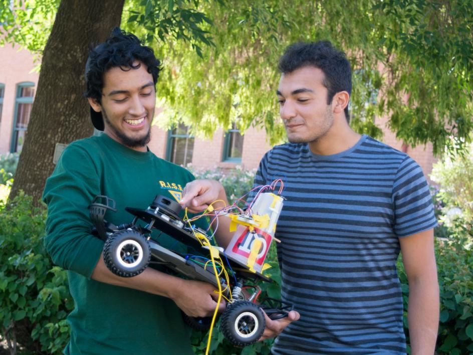 Ridhwaan and Moussa were very proud of their design and their accomplishments throughout the course. Photographer: Mihir Bhatt/ASU