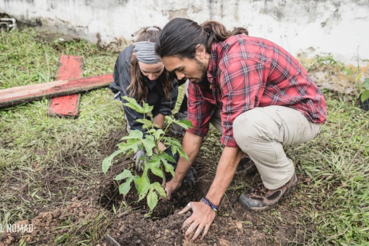 Students building the healing garden in Cuenca.