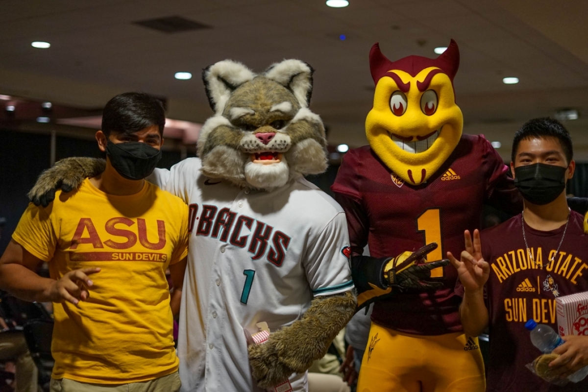 Sparky, special events management students, Baxter, ASU Night at the Diamondbacks