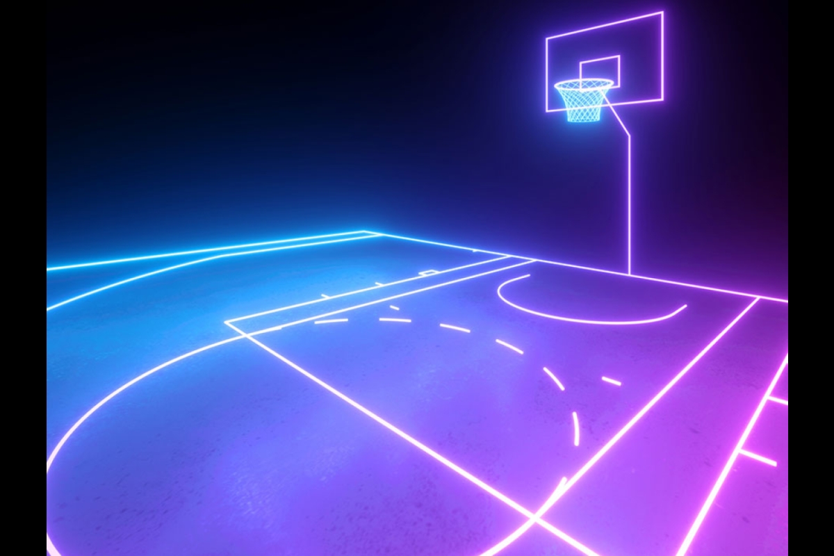 neon illustration of basketball court