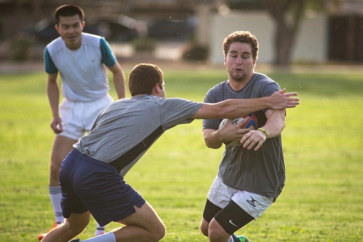 The current Thunderbird rugby team practices.
