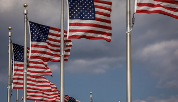 American flags fly at the Washington Monument