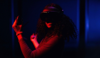 Person wearing a VR headset.